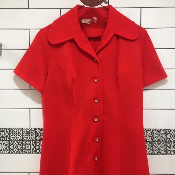 Vintage 70’s✨🌟 red collared button-up A-line - Picture 3 of 6